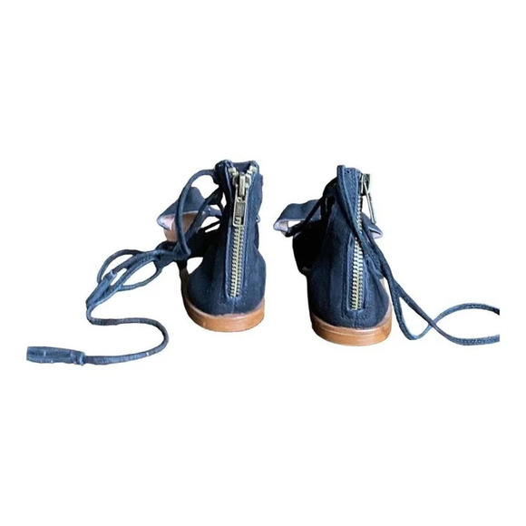 Madewell Leather Sandals Women's Black Gladiator Toe Lace Up Zip Closure Size 6 - Picture 3 of 12